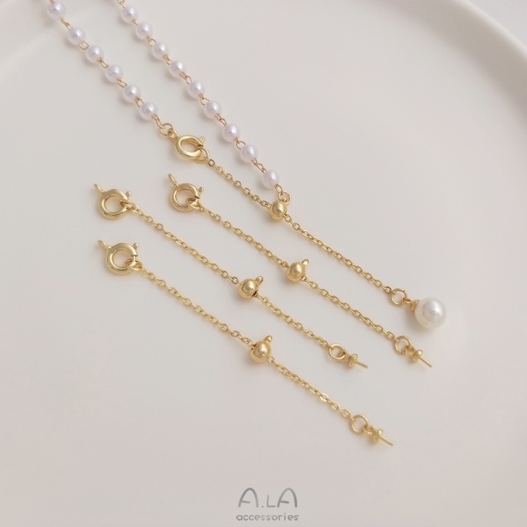 Phụ Kiện Dây Chuỗi Hạt Ngọc Trai Màu Vàng 14K Có Thể Điều Chỉnh Tiện Dụng diy