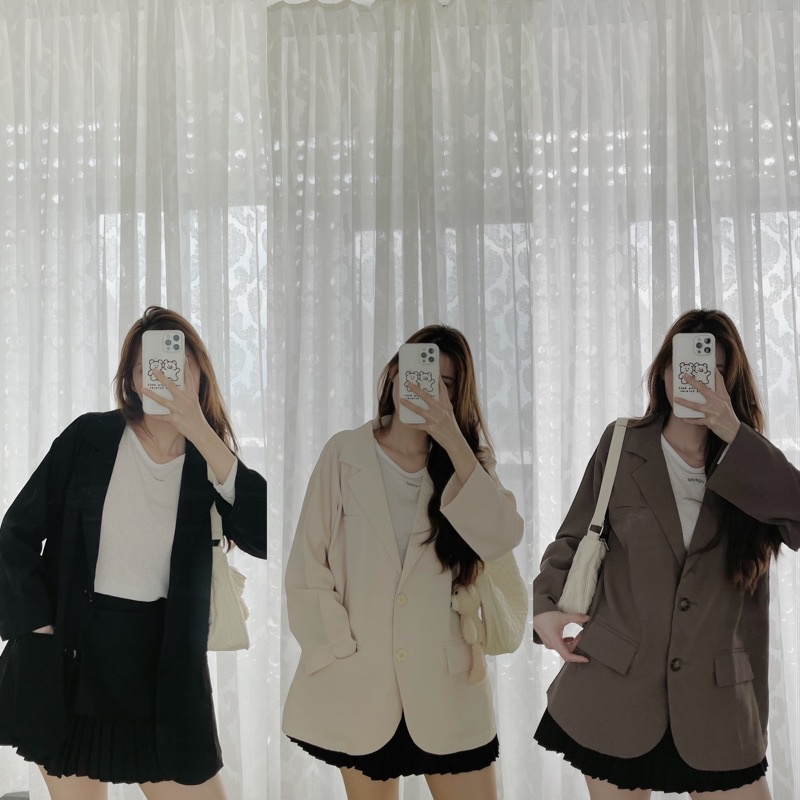 Áo khoác vest túi nắp ba màu, áo vest hai nút dáng đứng ( Ảnh thật/ sẵn)