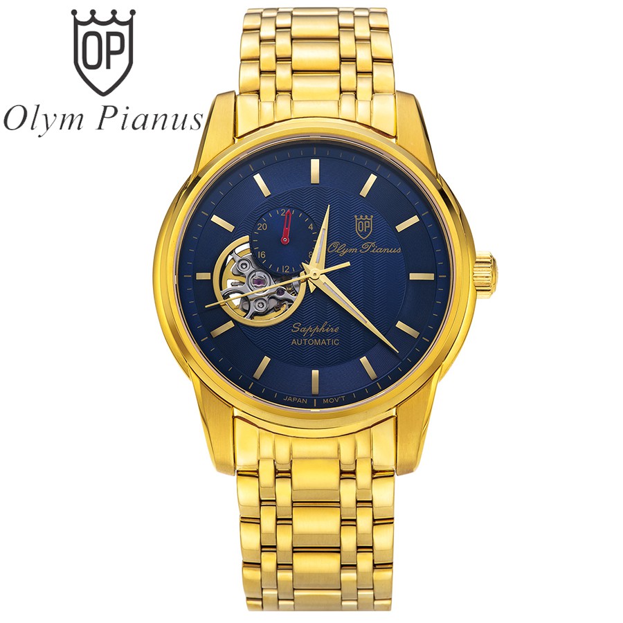 Đồng hồ nam dây kim loại mặt kính chống xước Automatic Olym Pianus OP990-163 OP990-163AMK xanh