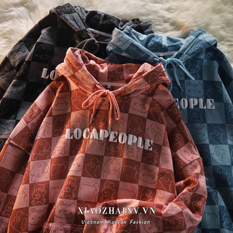 Xiaozhainv Áo Nỉ Hoodie Tay Dài Dáng Rộng In Họa Tiết Caro Phong Cách Retro 3 Màu Lựa Chọn | BigBuy360 - bigbuy360.vn