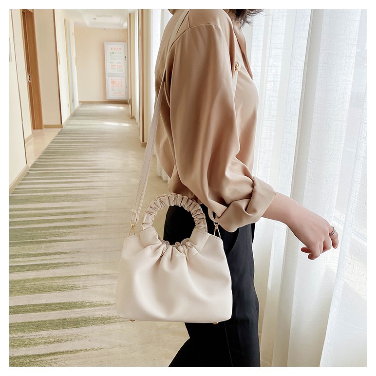 Túi xách nữ da xịn đen trắng Hàn Quốc retro phong cách ulzzang quai tròn cầm tay MINA