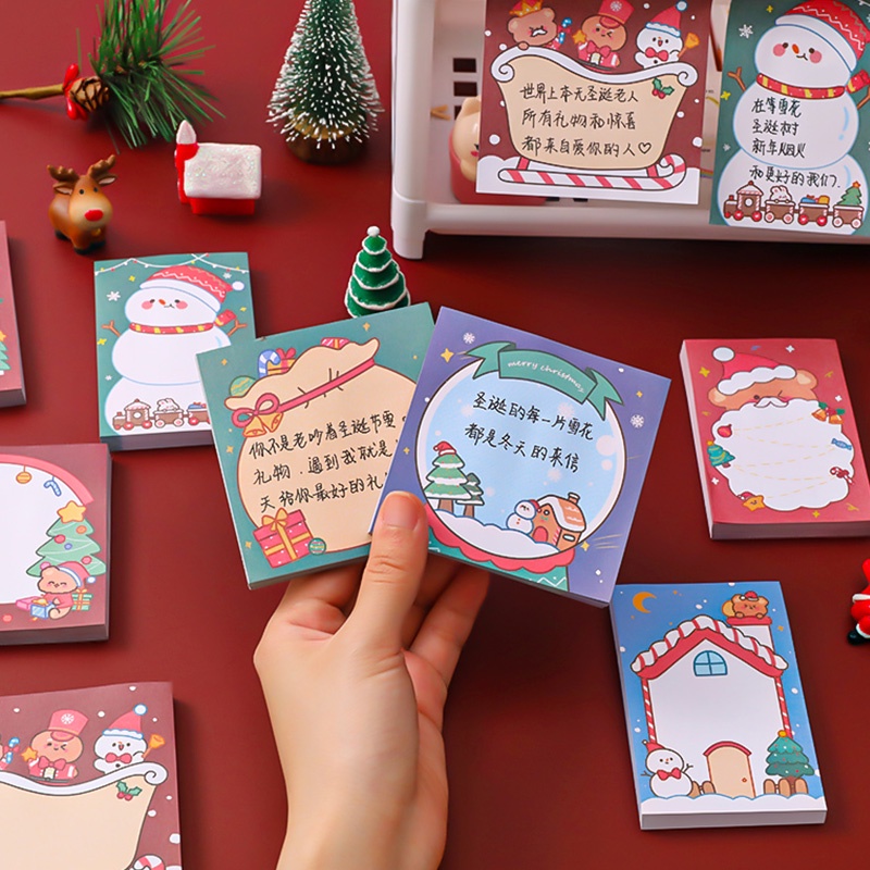 Set 50 giấy ghi chú họa tiết hoạt hình giáng sinh dễ thương