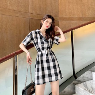 Mindy Dress - Đầm caro cột eo linen