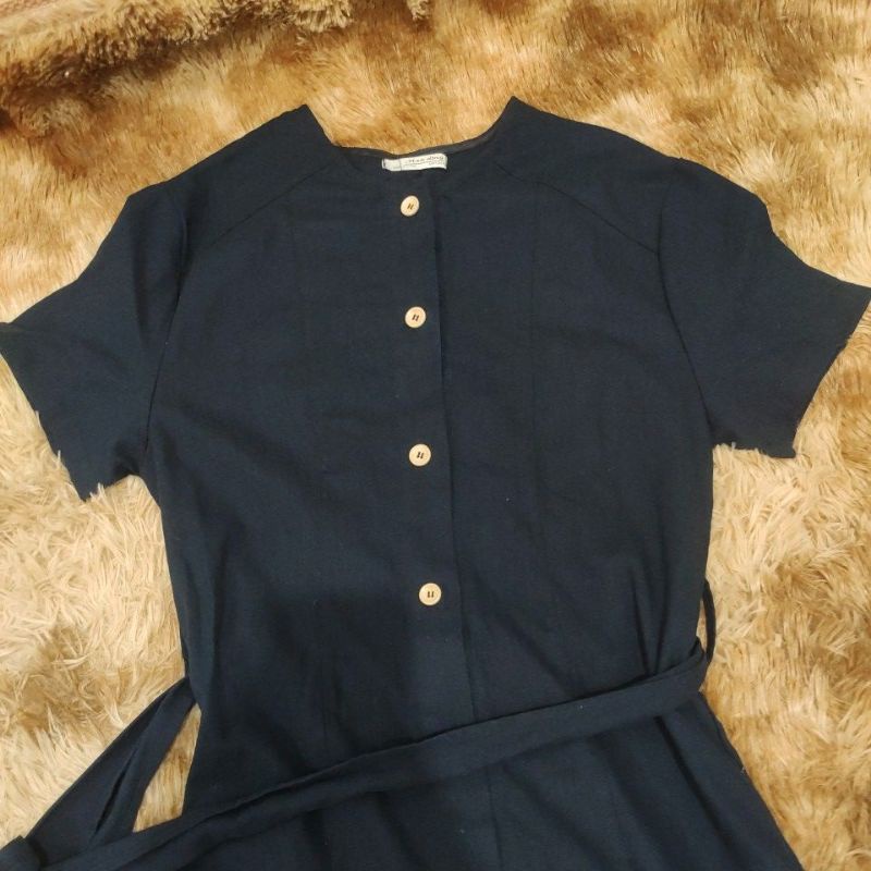Đầm linen Nhật xanh than mới