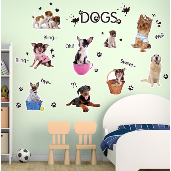 Decal trang trí tường - Những chú chó dễ thương