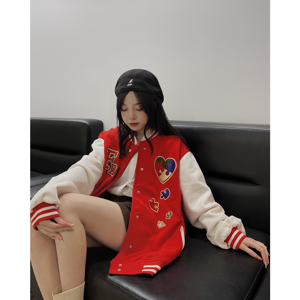 Áo khoác Bomber nữ HEART PIECES 2 màu form rộng thiết kế độc lạ bao đẹp tpp357 hàng mới