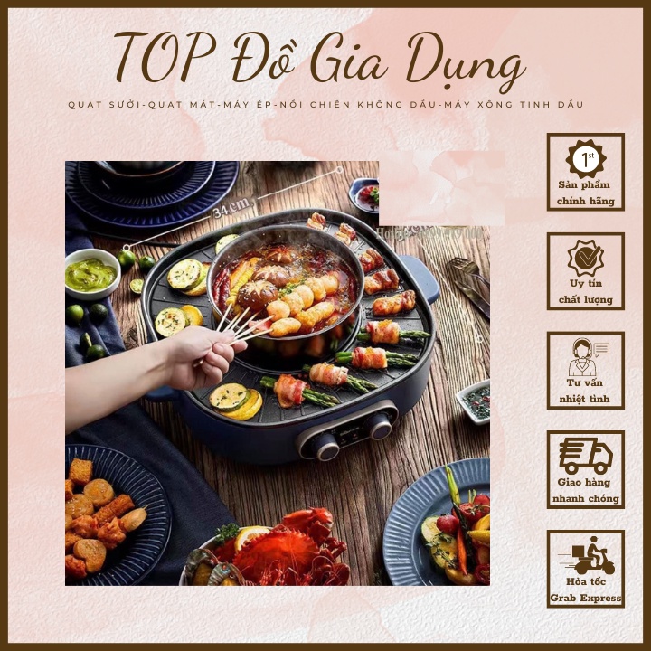 Bếp lẩu nướng đa năng 2in1 tháo rời BEAR DKL-B17C1 công suất 1700W - Bảo hành 12 tháng