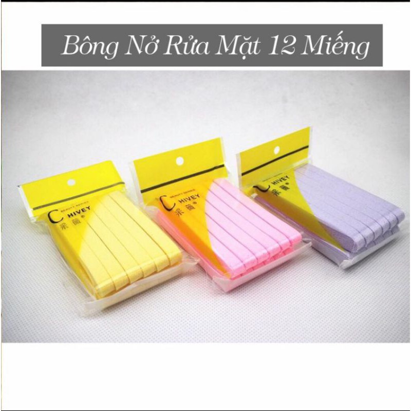 Gói 12 miếng Bông Mút Nở Rửa Mặt Bọt Biển Chivey Japan - hàng chuẩn loại 1 spa tin dùng