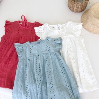 Váy thô tay cánh tiên thêu đục lỗ 3 màu