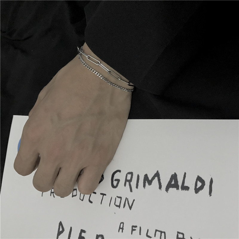 Vòng tay hai dây xích chất liệu thép titan phong cách hàn quốc harajuku hip hop dành cho nam và nữ