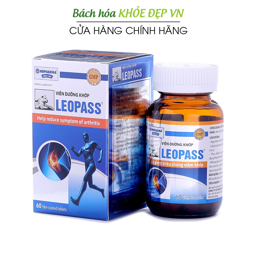 Viên dưỡng khớp Leopass hỗ trợ giảm triệu chứng viêm khớp - Chai 60 viên