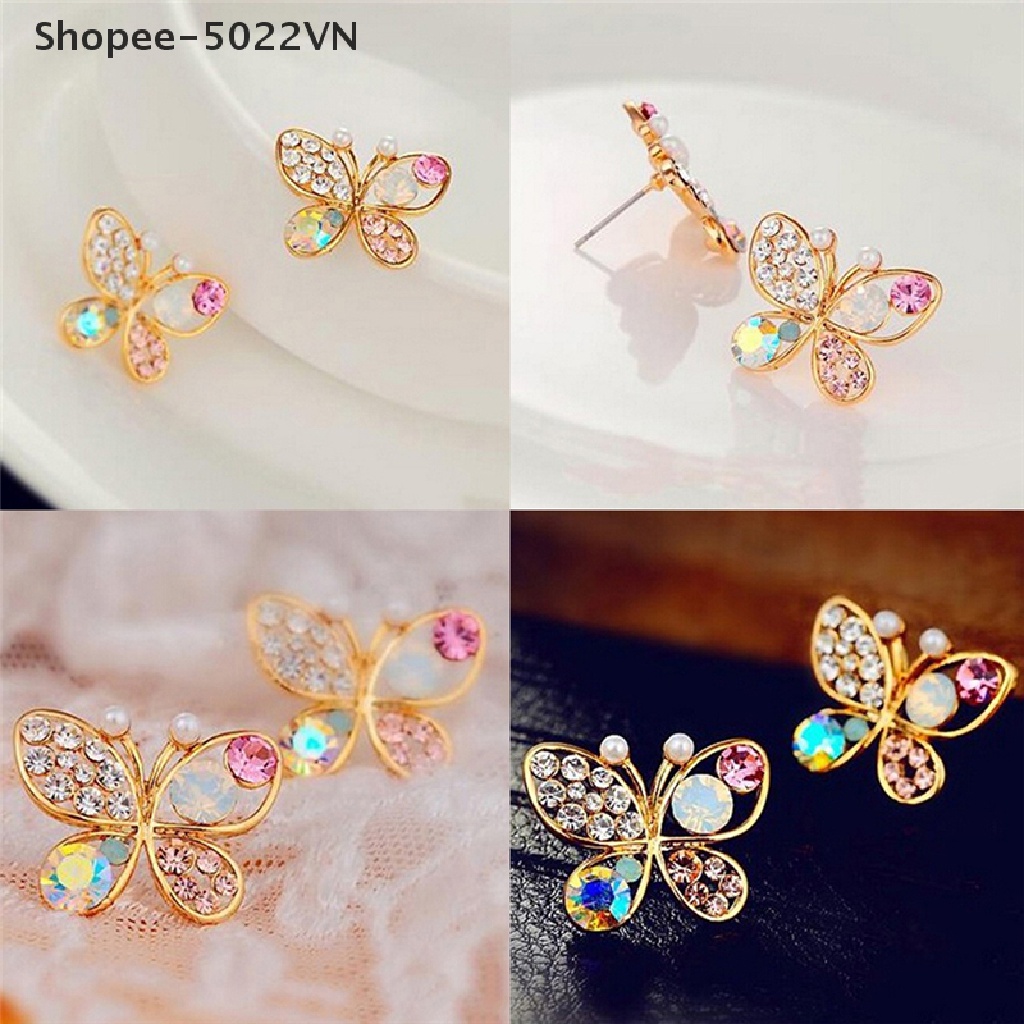 Bông Tai Hình Bướm Rỗng Đính Đá Đáng Yêu Shopee-5022VN
