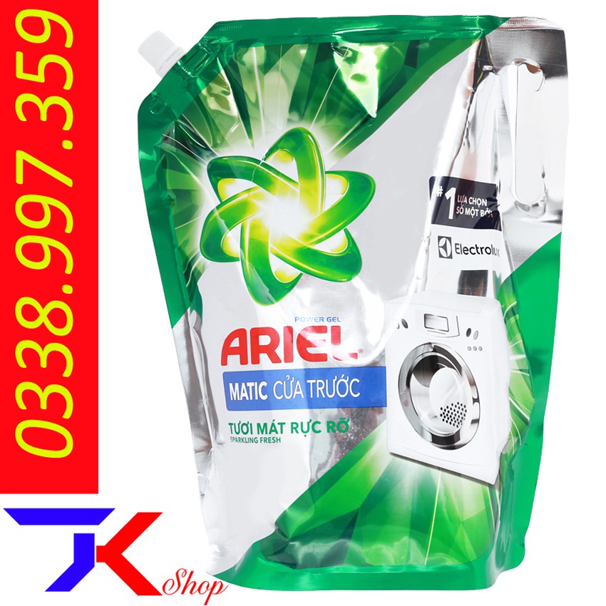 Nước giặt Ariel Matic cửa trước tươi mát rực rỡ túi 2.4kg