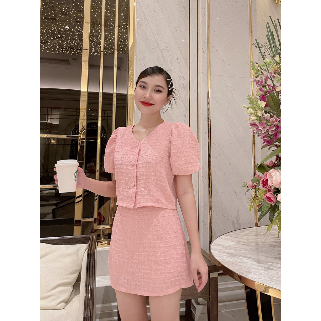Set áo chân váy cổ tim mềm trẻ trung Set Sabrina DS86 Cin house