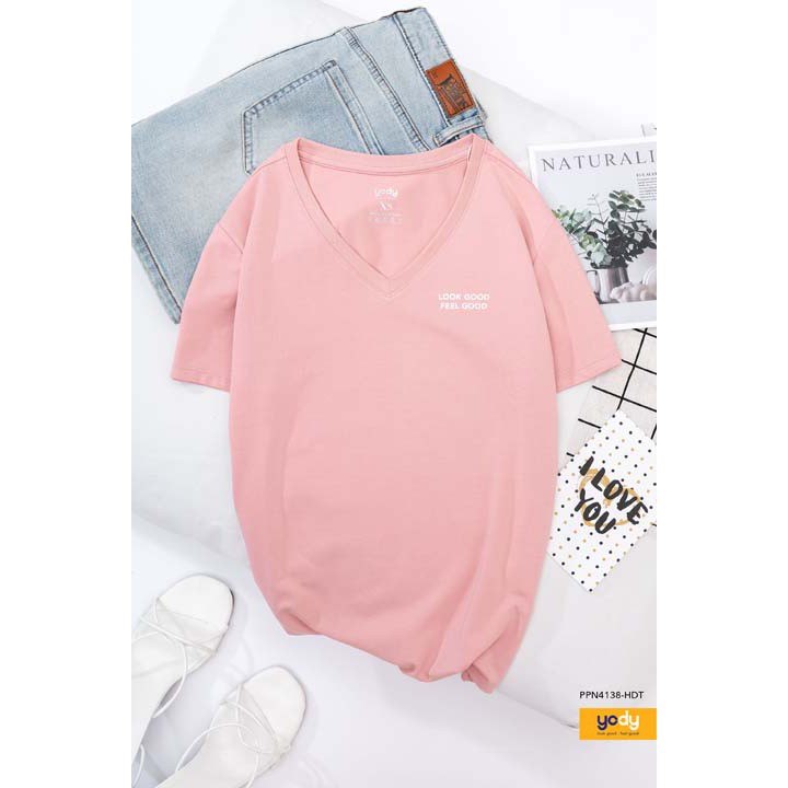 [ Mã WASTRUN4 giảm 10% tối đa 30K đơn 99K] Áo thun nữ trơn cổ tim basic cotton YODY PPN4138