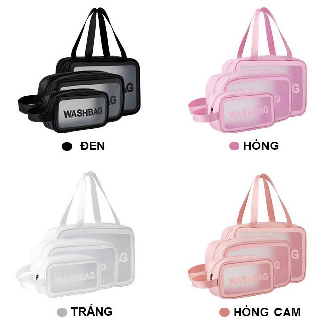 Túi hộp đựng mỹ phẩm, đồ trang điểm đi du lịch cá nhân washbag trong suốt có khóa kéo, chống thấm nước tiện dụng 88249