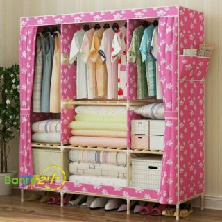 TỦ VẢI KHUNG GỖ 3 BUỒNG 7 NGĂN( CHIA LÀM 2 ĐƠN CHO KHÁCH)