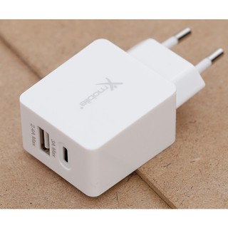Adapter Sạc 2 cổng USB 2.4A Type C 3A Xmobile DS165 Trắng