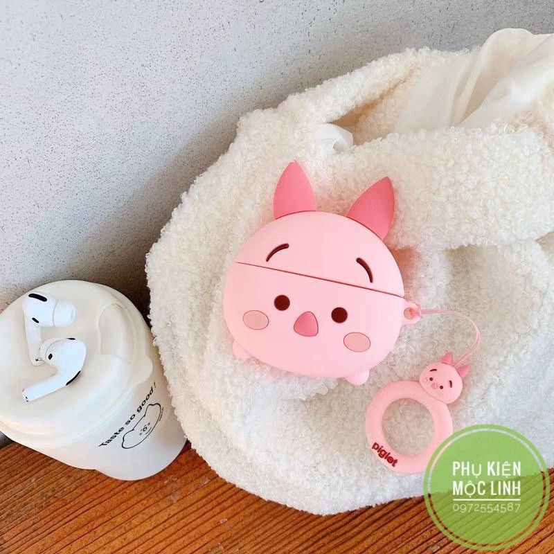 ☘️Tặng kèm móc treo☘️Case Airpod 1 2- Vỏ bao bọc Heo piglet và Vịt Nơ hồng Cover đựng tai nghe không dây Airpods