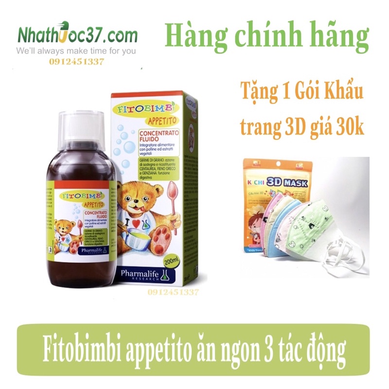 Appetito Bimbi ăn ngon - Fitobimbi appetito Siro thảo dược ăn ngon 3 tác động giúp bé ăn ngon, hấp thu tốt, cao lớn