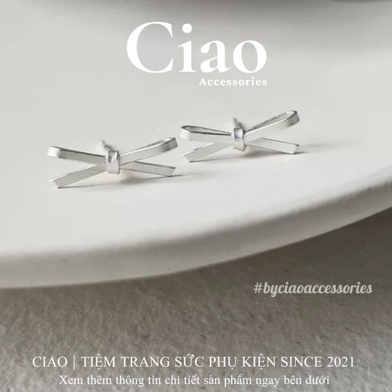[HOẢ TỐC 1H] Khuyên tai/ Bông tai mạ bạc S925 thiết kế hình thắt nơ đơn giản trendy Bow Ribbons Ciao