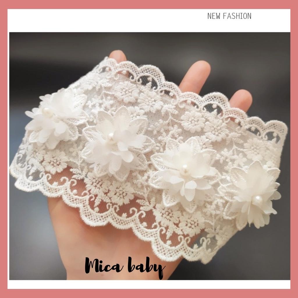 Băng đô turban cho bé vải ren mềm đính hoa xinh xắn đáng yêu BD72 Mica baby