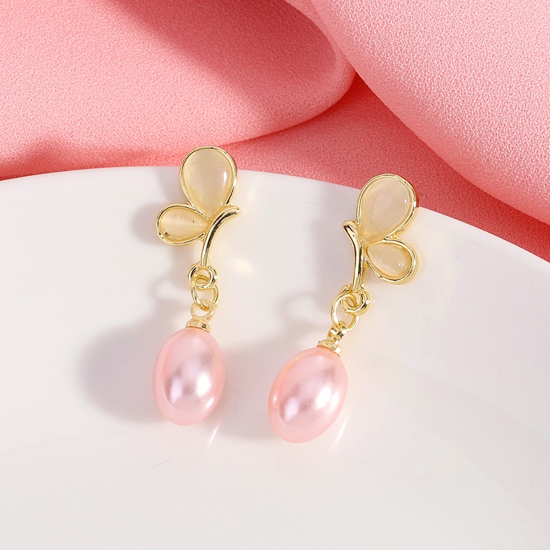 Khuyên tai Pinkdudu PD478 hợp kim hình bướm đính ngọc trai nhân tạo thanh lịch thời trang cho nữ