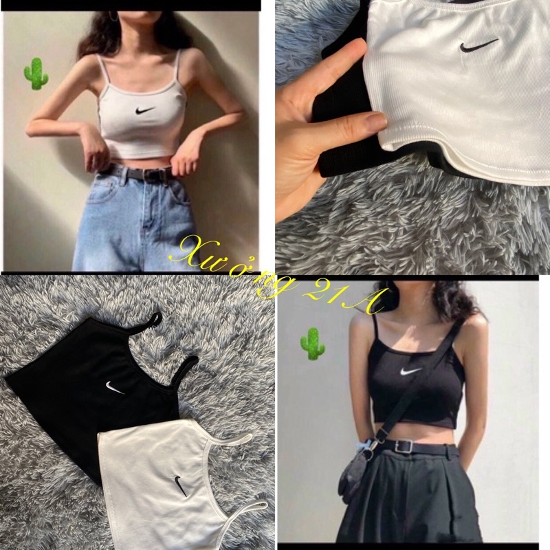 Áo thun 2 dây ,áo CROPTOP 2 dây thêu năng động ,dễ phối đồ