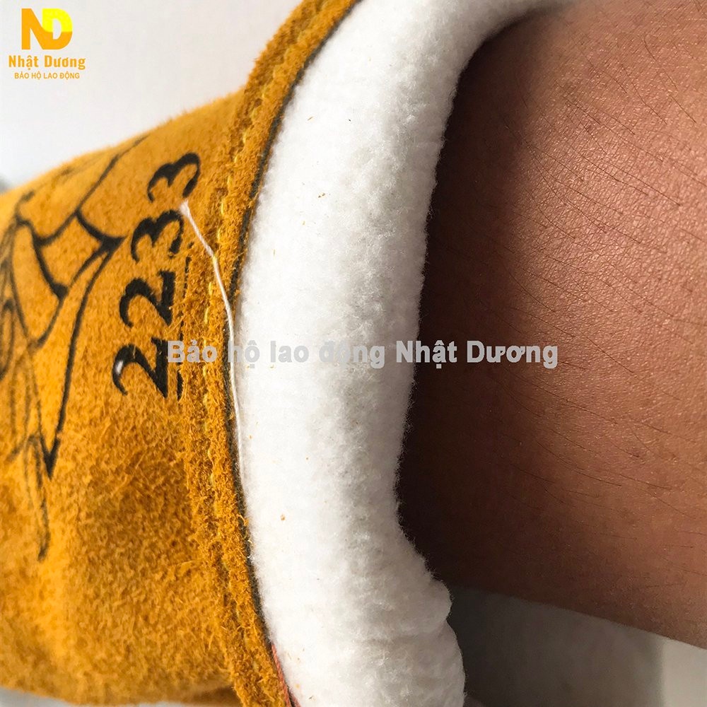 Găng tay da hàn tig ngựa trắng vàng 2233 da nguyên tấm trên trong găng tay lót cotton - Nsafe