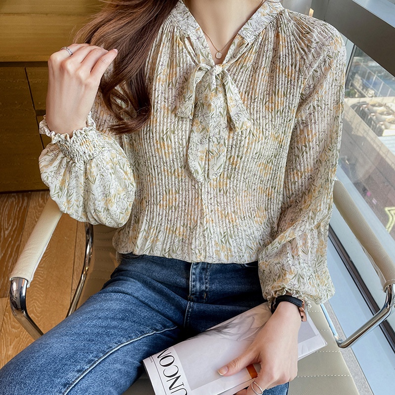 Áo Sơ Mi Voan Tay Dài Cổ Chữ V Dáng Rộng Trẻ Trung Hợp Thời Trang