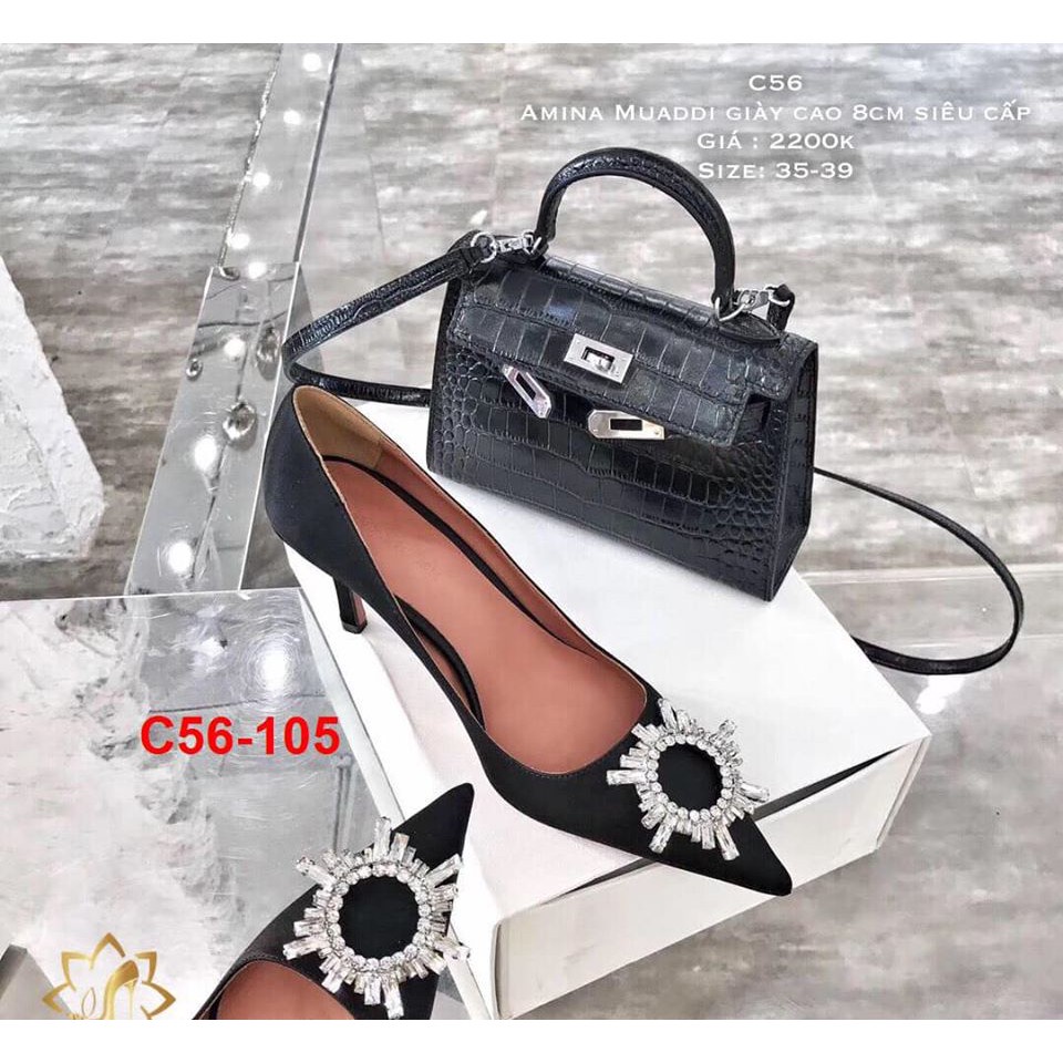 C56-105 Amina Muaddi giày cao 8cm siêu cấp