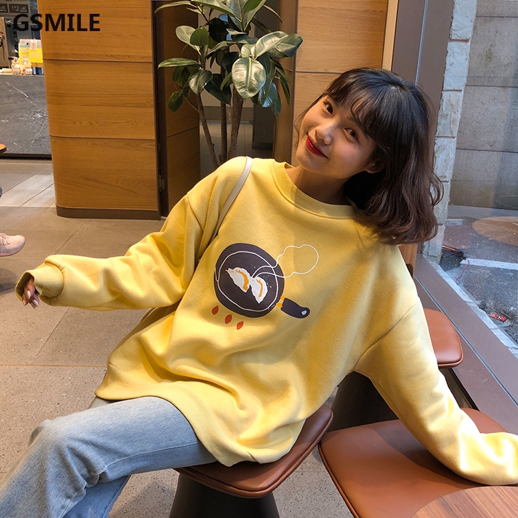 Áo sweater dáng rộng in hình hoạt hình phong cách Hàn Quốc