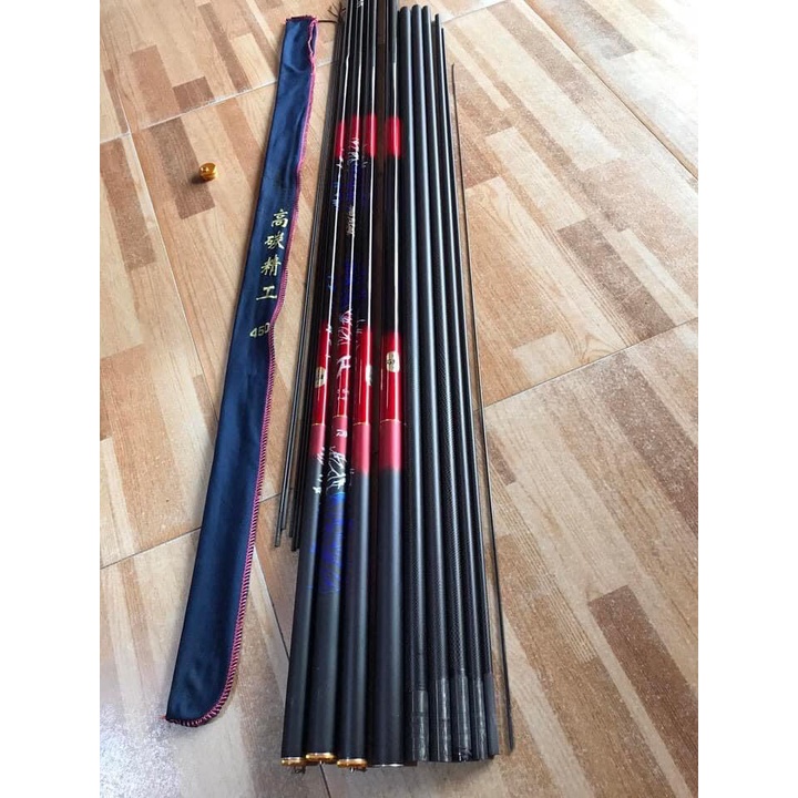 Cần câu tay GM 5.5H cá chép, cần câu đơn câu đài 5.5H, chất liệu carbon, tặng kèm ngọn phụ