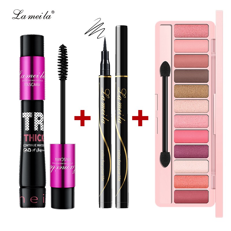 Bộ Trang Điểm Mắt Lameila Mascara + Kẻ Mắt + Phấn Mắt 12 Màu Bộ Trang Điểm