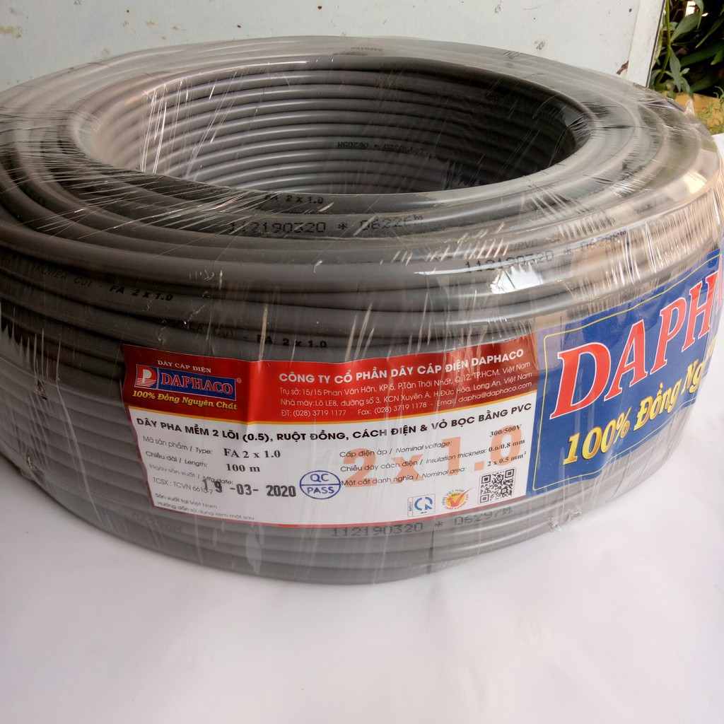 [DAPHACO] Dây Điện Đôi 2x1.0 - Lẻ 01 Mét Dây Pha Tròn Xám 2 Lớp Vỏ Bọc PVC