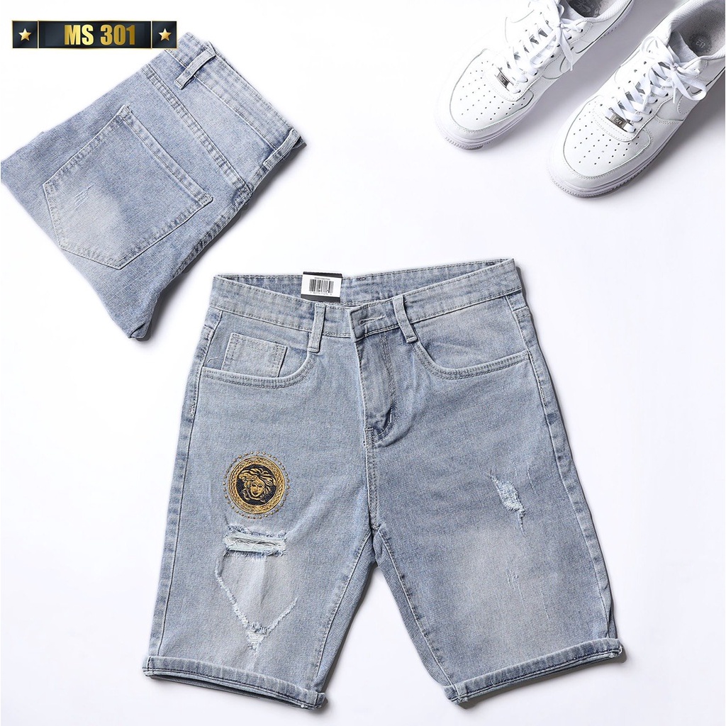 Quần Short Jean Nam Màu Xanh Đẹp Chất Bò Co Giãn Cao Cấp, Quần Ngố rách Mẫu Mới Phong Cách Hàn Quốc beautifulgilr w301