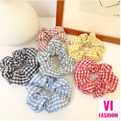 [Mã 151FASHIONSALE1 giảm 10K đơn 50K]Scrunchie Co Giãn Họa Tiết Caro Thời Trang Cho Nữ
