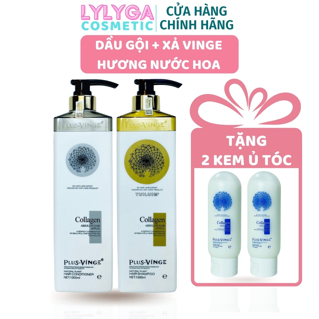 Cặp dầu gội dầu xả COLLAGEN VINGE PLUS 1000ML CHÍNH HÃNG - Hương nước hoa sang chảnh phục hồi tóc hư tổn GX12