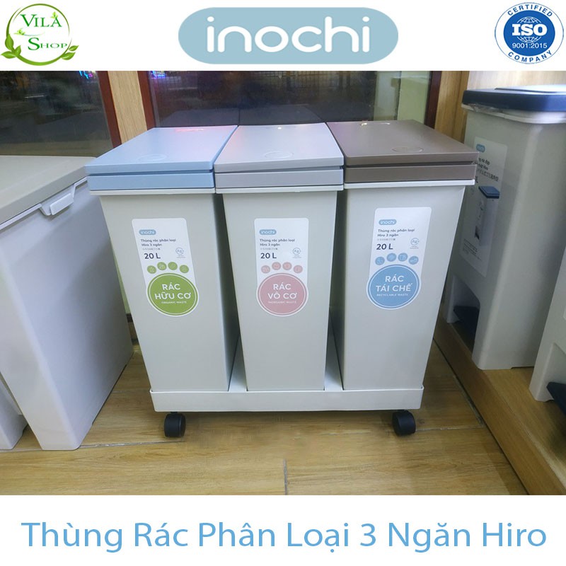 Thùng Rác Phân Loại 3 Ngăn Hiro Inochi Làm Thùng Rác Công Ty, Khách Sạn, Nhà Hàng Đựng Rác Gia Đình