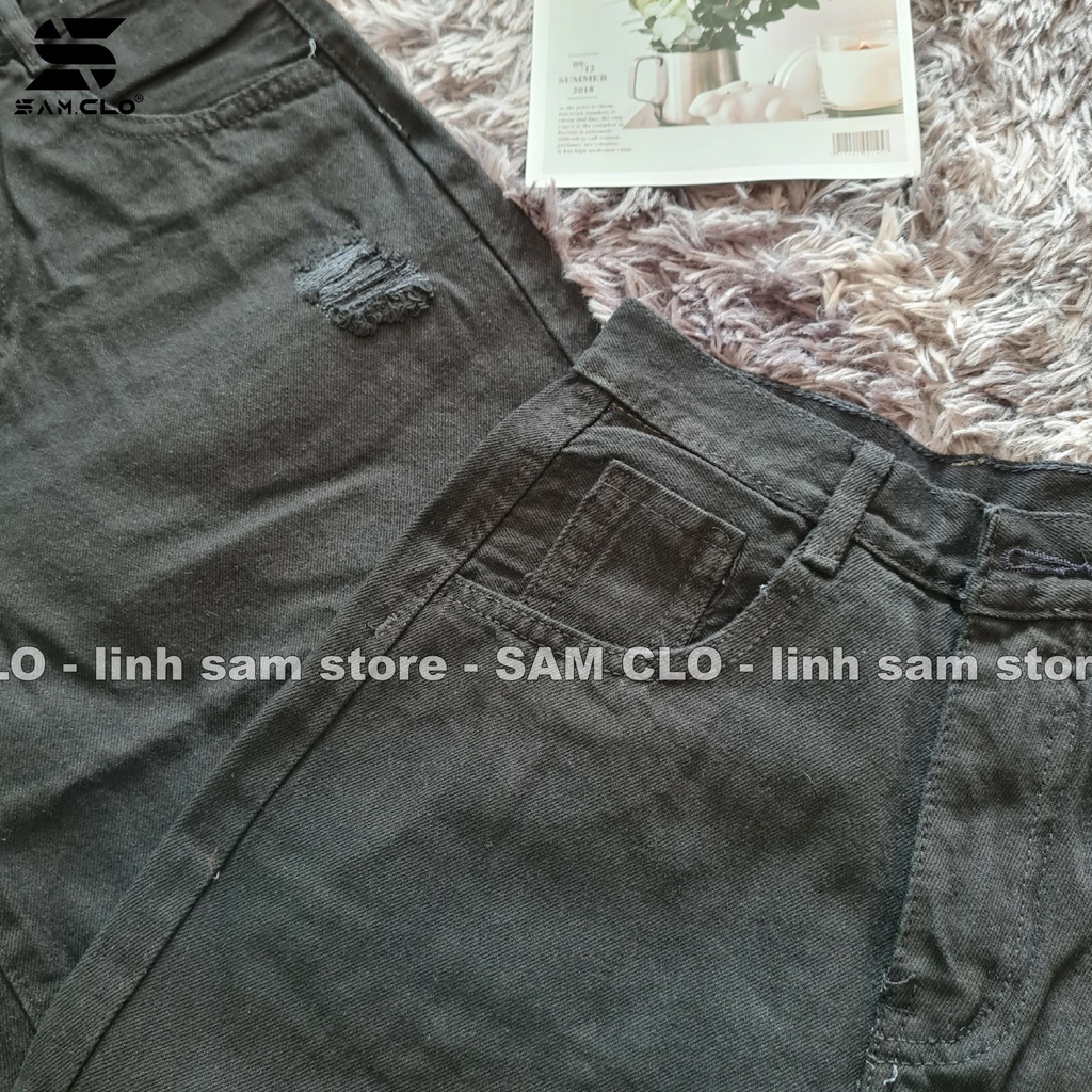 Quần bò đùi denim short Jeans nữ SAM CLO dáng suông ulzzang ống rộng lưng ôm cạp cao màu trơn CODE 318