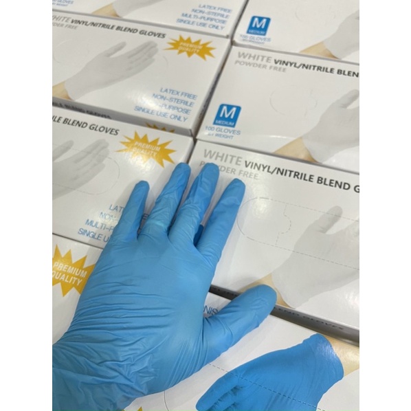 Găng tay cao su nitrile y tế không bột xanh da trời hộp 100c dùng trong spa thẫm mỹ viện phun xăm nối mi