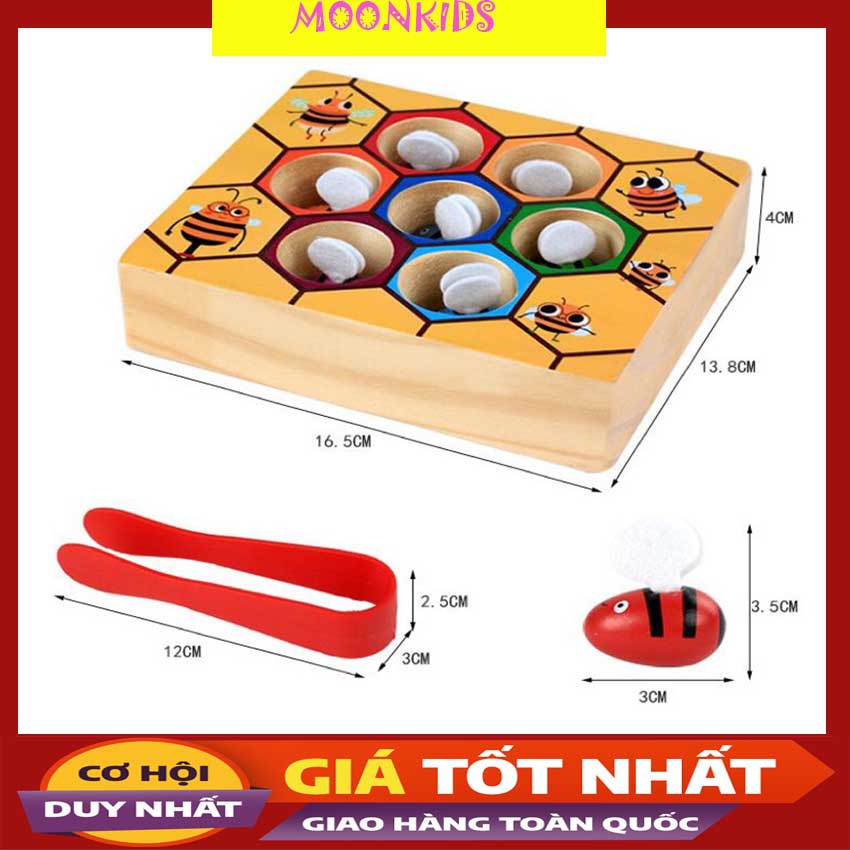 Đồ Chơi Thông Minh, Giáo cụ Montessori, Gắp Ong Vào Tổ, Giúp Bé Rèn Vận Động Tinh Phân Biệt Màu Sắc, Tập Gắp