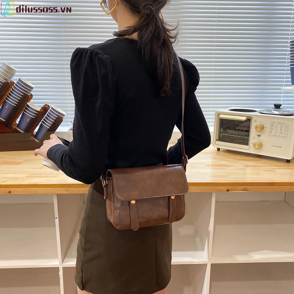 [DILUSSOSS] Túi đeo vai  Retro Leather Flap Bags Pure Color Women Messenger Shoulder Totes Handbags