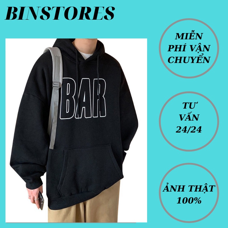 Áo Hoodie🌸FREESHIP🌸 Áo Nỉ Bông Siêu Dày Form Rộng Unisex In Họa Tiết Bar