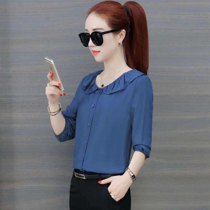 Áo sơ mi nữ cổ bèo duyên dáng
