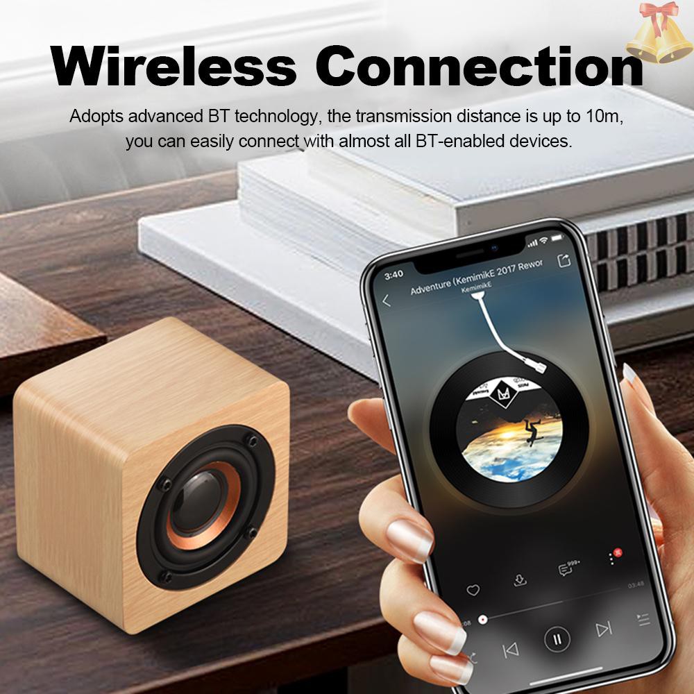 ONE Q1 Mini Wooden Bluetooth Speaker Portable Wireless Subwoofer Strong Bass Powerful Sound Box Music Magic Cube for Smartphone Tablet Laptop