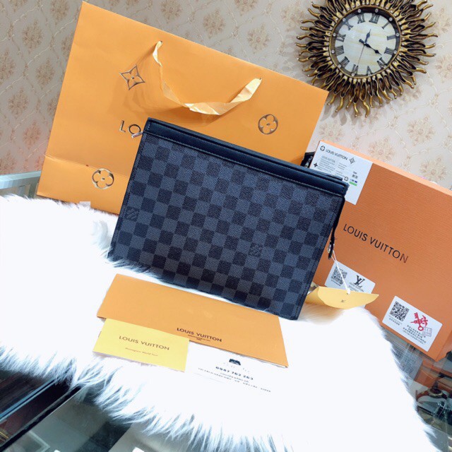 [Ảnh thật] VÍ clutch cầm tay doanh nhân LV SUPER VIP ‼️ fullbox , túi vải , card LOUIS VUITTON ô đen