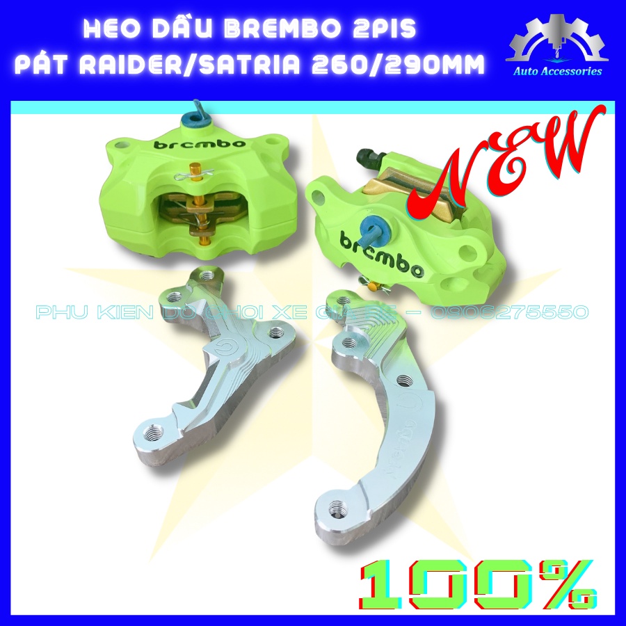 COMBO xe RAIDER SATRIA - Heo Dầu Brcmbe 2piston đối xứng (XANH MẠ NON) + Pát CNC gắn RAIDER SATRIA đi đĩa 260mm 290mm