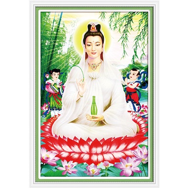 Tranh  Đính Đá QUAN ÂM BỒ TÁT (ĐÁ ABC CAO CẤP). Kích Thước: 50cm x 36cm