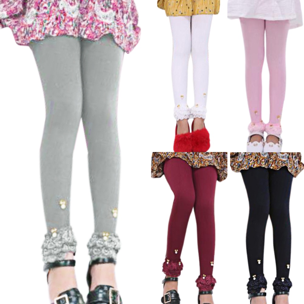 Quần legging cotton phối ren hoa phong cách hàn quốc chất lượng cao nhiều màu tùy chọn cho bé gái